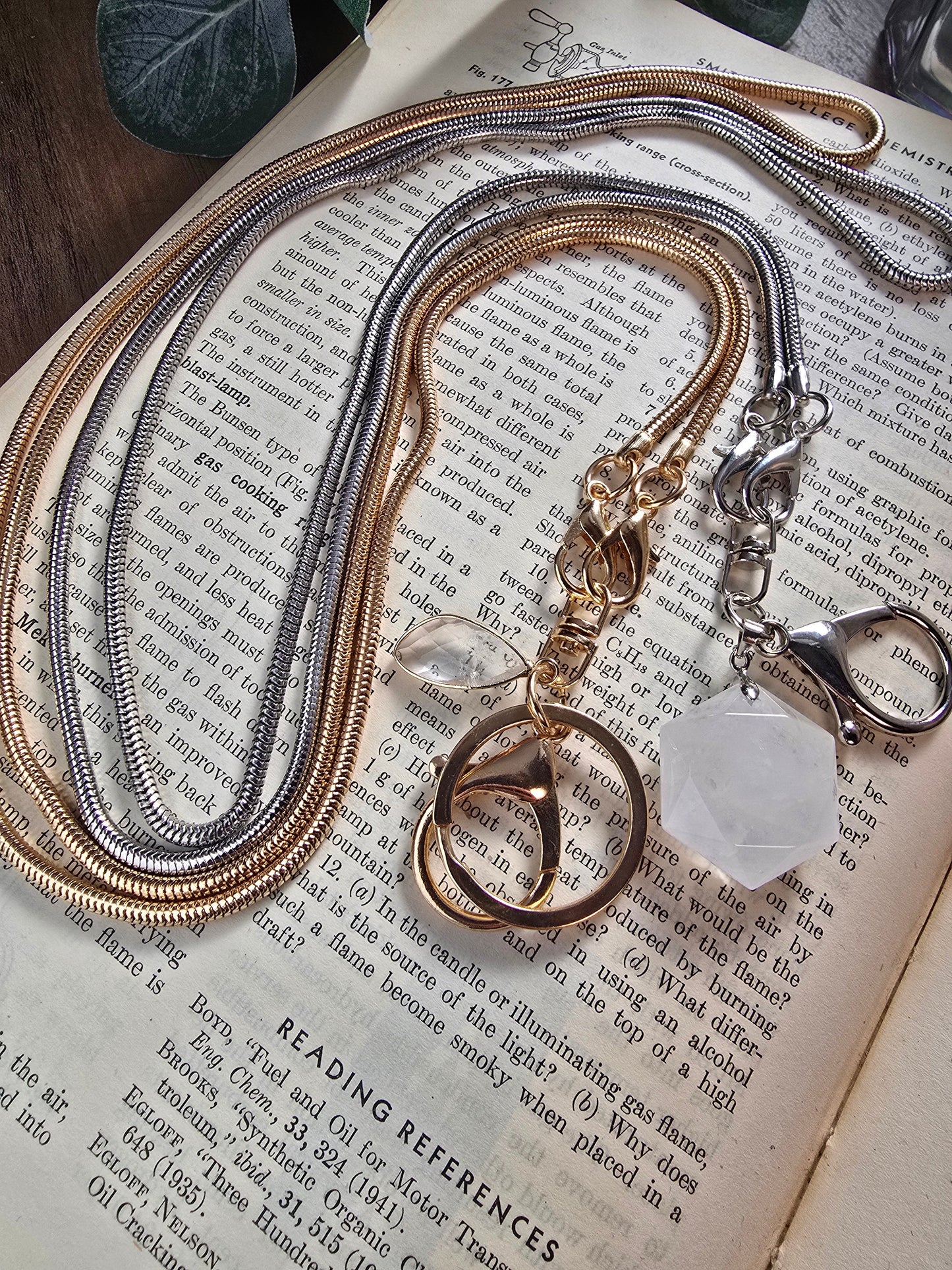Elegant Snake Chain Lanyard with Natural Quartz Charm Sacred Sol Design
