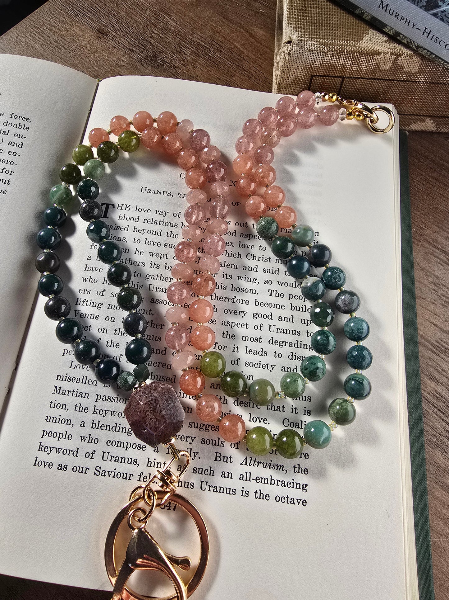 Sunrise Joy Mala Style Lanyard | Sunstone, Agate & Jade | Colorful Beaded Lanyard Sacred Sol Design