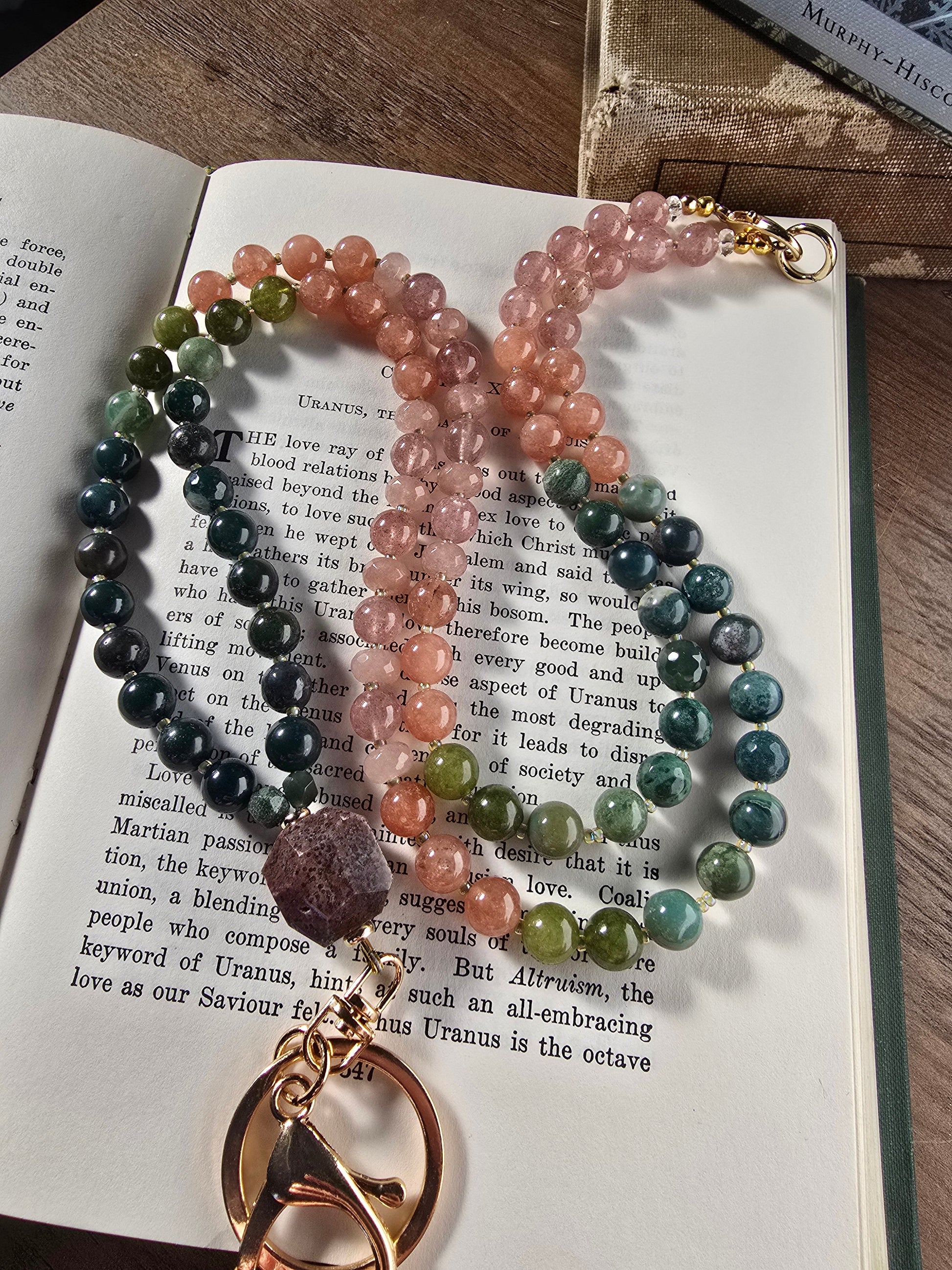 Sunrise Joy Mala Style Lanyard | Sunstone, Agate & Jade | Colorful Beaded Lanyard Sacred Sol Design