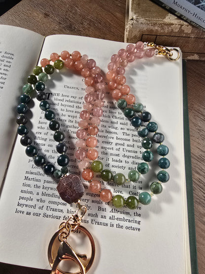Sunrise Joy Mala Style Lanyard | Sunstone, Agate & Jade | Colorful Beaded Lanyard Sacred Sol Design