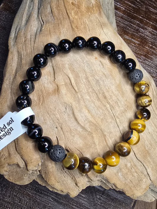 Tiger Eye + Black Agate Men’s Gemstone Bracelet My Store