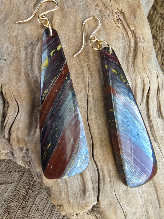 Tiger Iron Earrings – Earth Tone Banded Stone Drop Earrings Sacred Sol Design