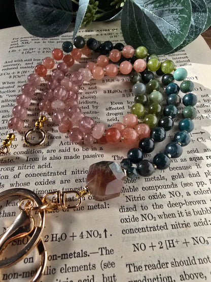 Sunrise Joy Mala Style Lanyard | Sunstone, Agate & Jade | Colorful Beaded Lanyard Sacred Sol Design