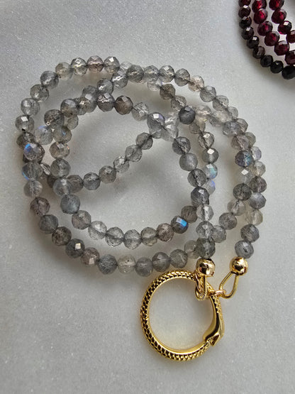 Serpent Clasp Gemstone Necklace – Labradorite, Olive Zircon, or Garnet – Gold Filled Statement Clasp Necklace Sacred Sol Design