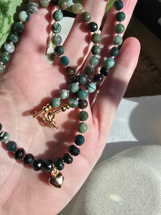 Indian Agate & Emerald Heart Necklace Sacred Sol Design
