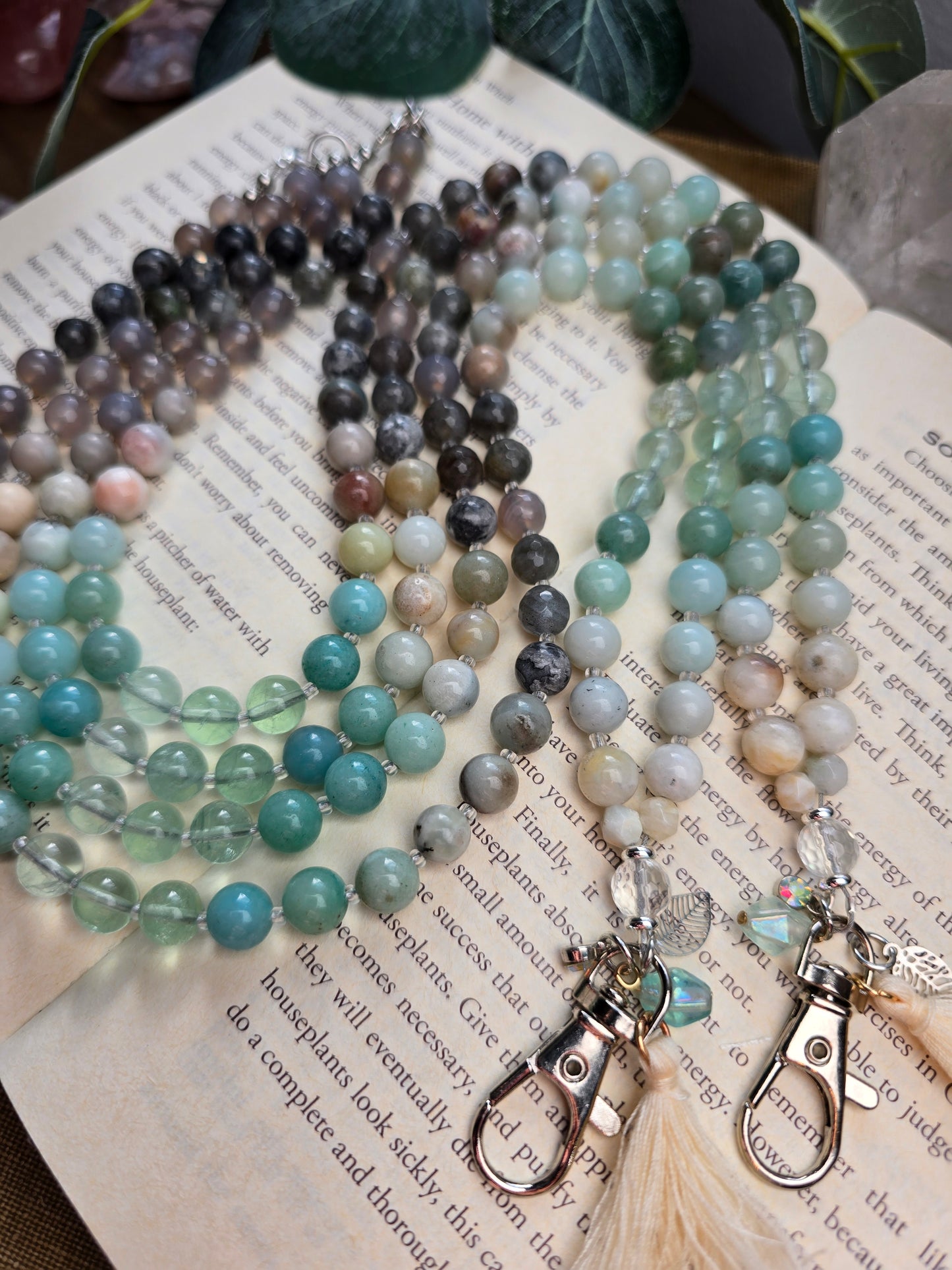 Coastal Calm Lanyard - Amazonite, Green Fluorite, Grey Agate, Larvikite Sacred Sol Design