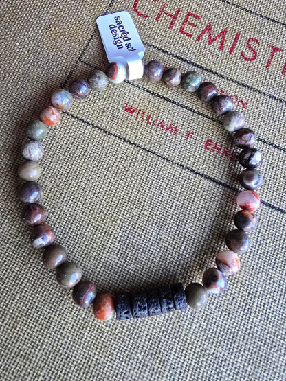 Petrified Wood + Lava Men’s Gemstone Bracelet My Store