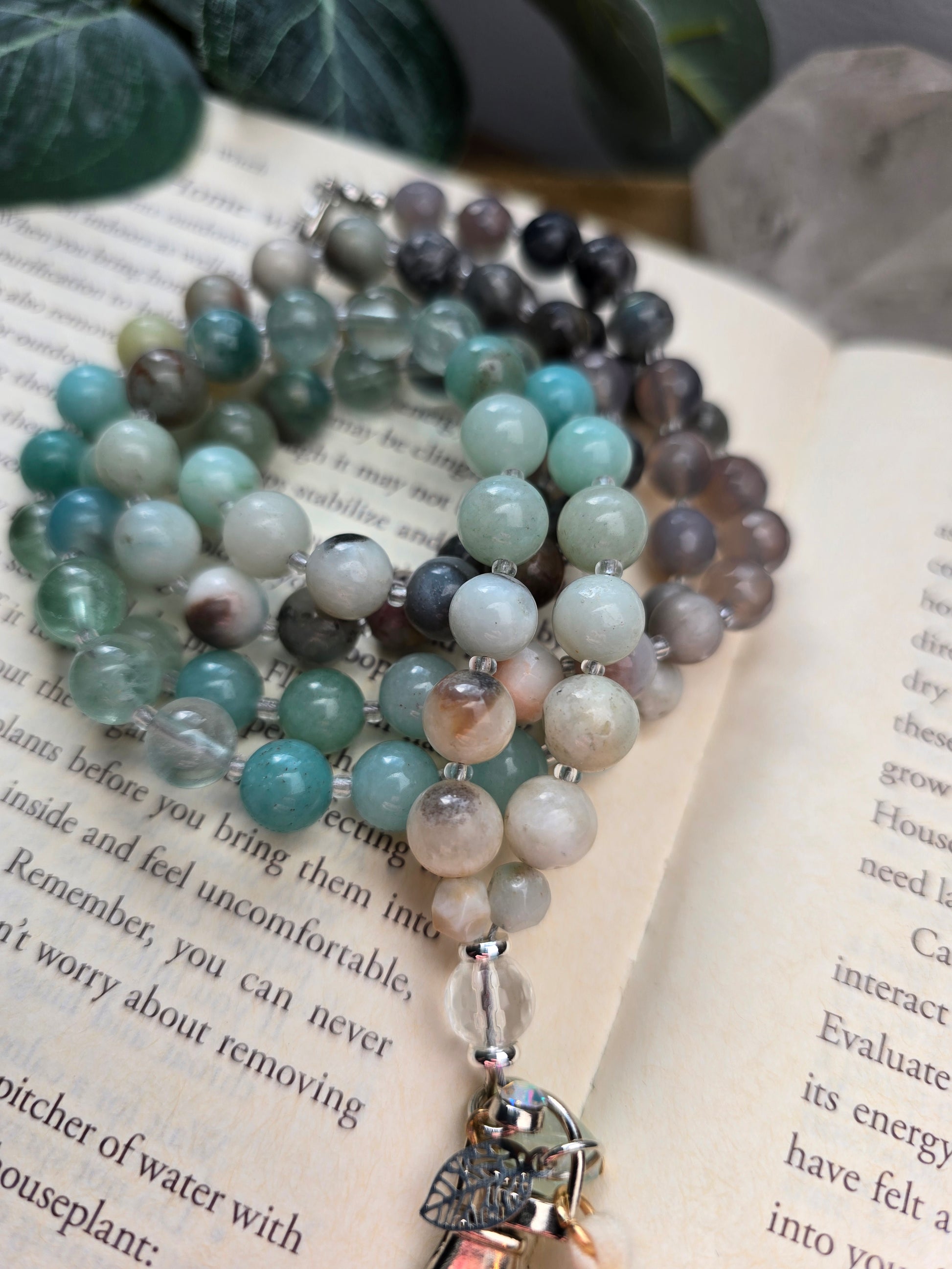 Coastal Calm Lanyard - Amazonite, Green Fluorite, Grey Agate, Larvikite Sacred Sol Design