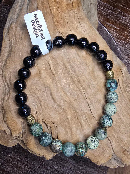African Turquoise + Black Agate Men’s Gemstone Bracelet My Store