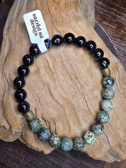 African Turquoise + Black Agate Men’s Gemstone Bracelet My Store