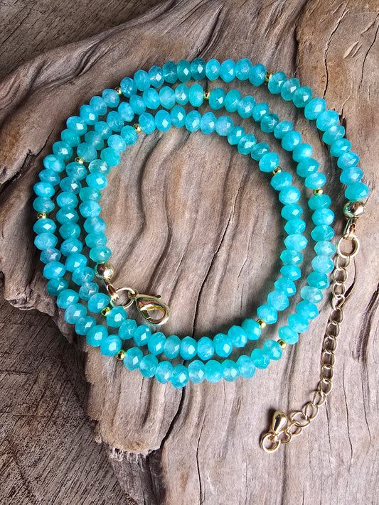 Peridot or Chalcedony Gemstone Necklace – 18” with Extender – Gold Filled Spacers – Faceted Beaded Necklace Sacred Sol Design