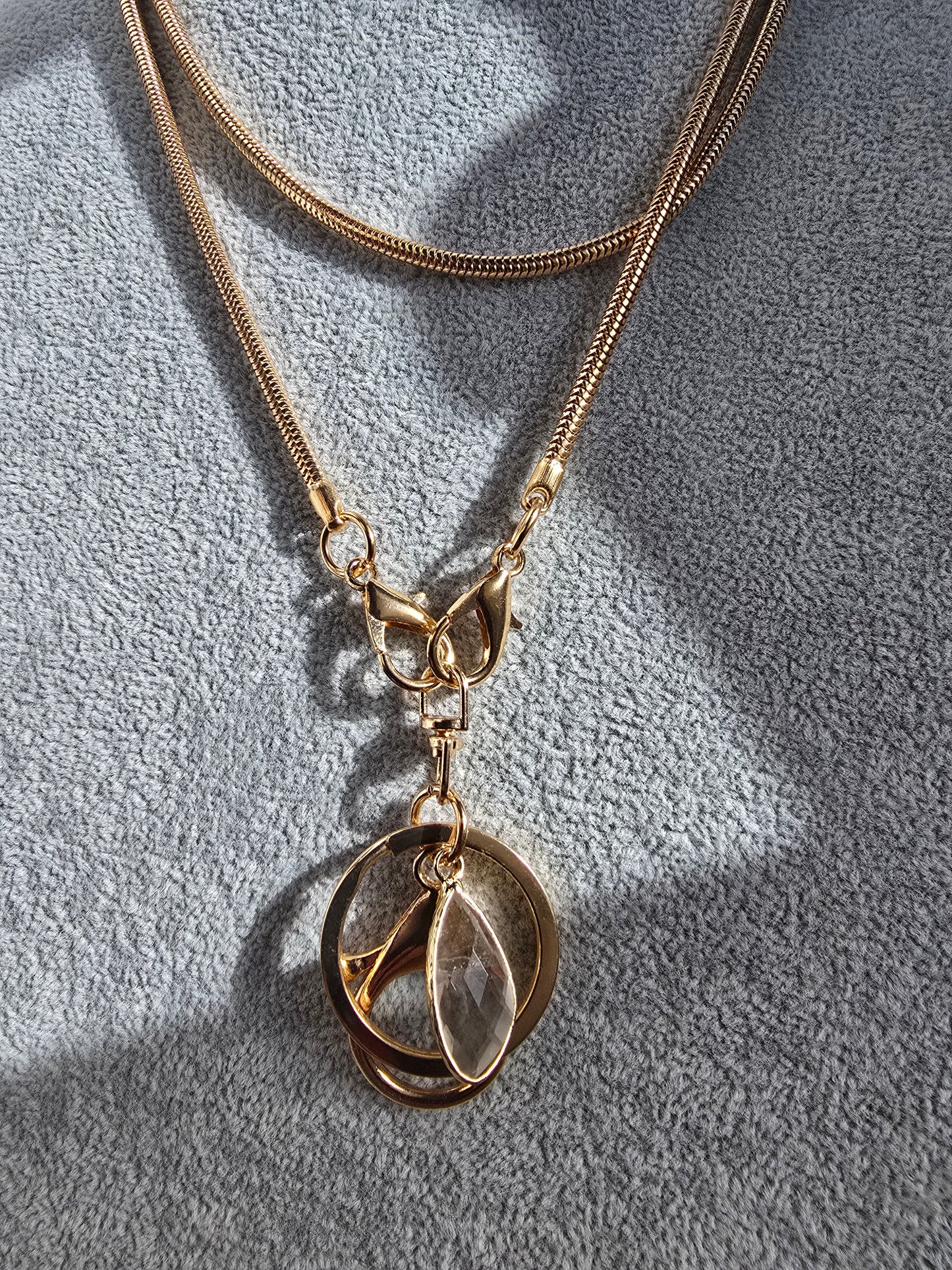 Elegant Snake Chain Lanyard with Natural Quartz Charm Sacred Sol Design