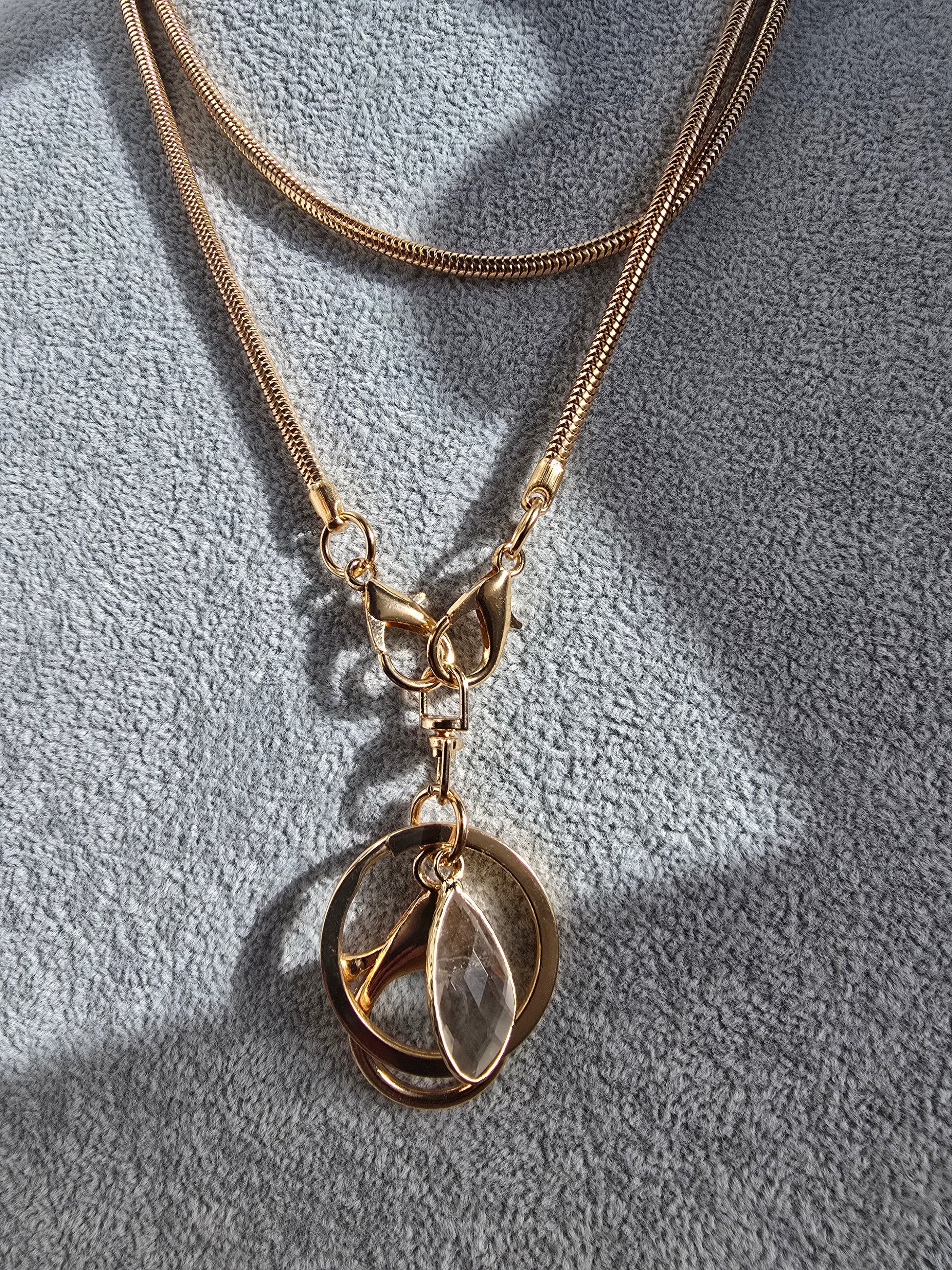 Elegant Snake Chain Lanyard with Natural Quartz Charm Sacred Sol Design