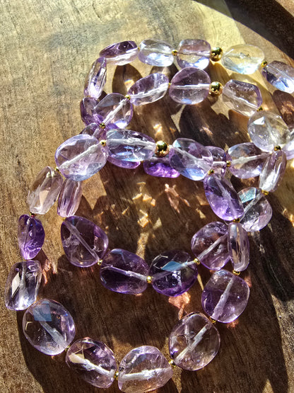 Faceted Amethyst Bracelet, Gold Filled Beaded Bracelet, Handmade Gemstone Bracelet, 7 Inch Statement Bracelet My Store
