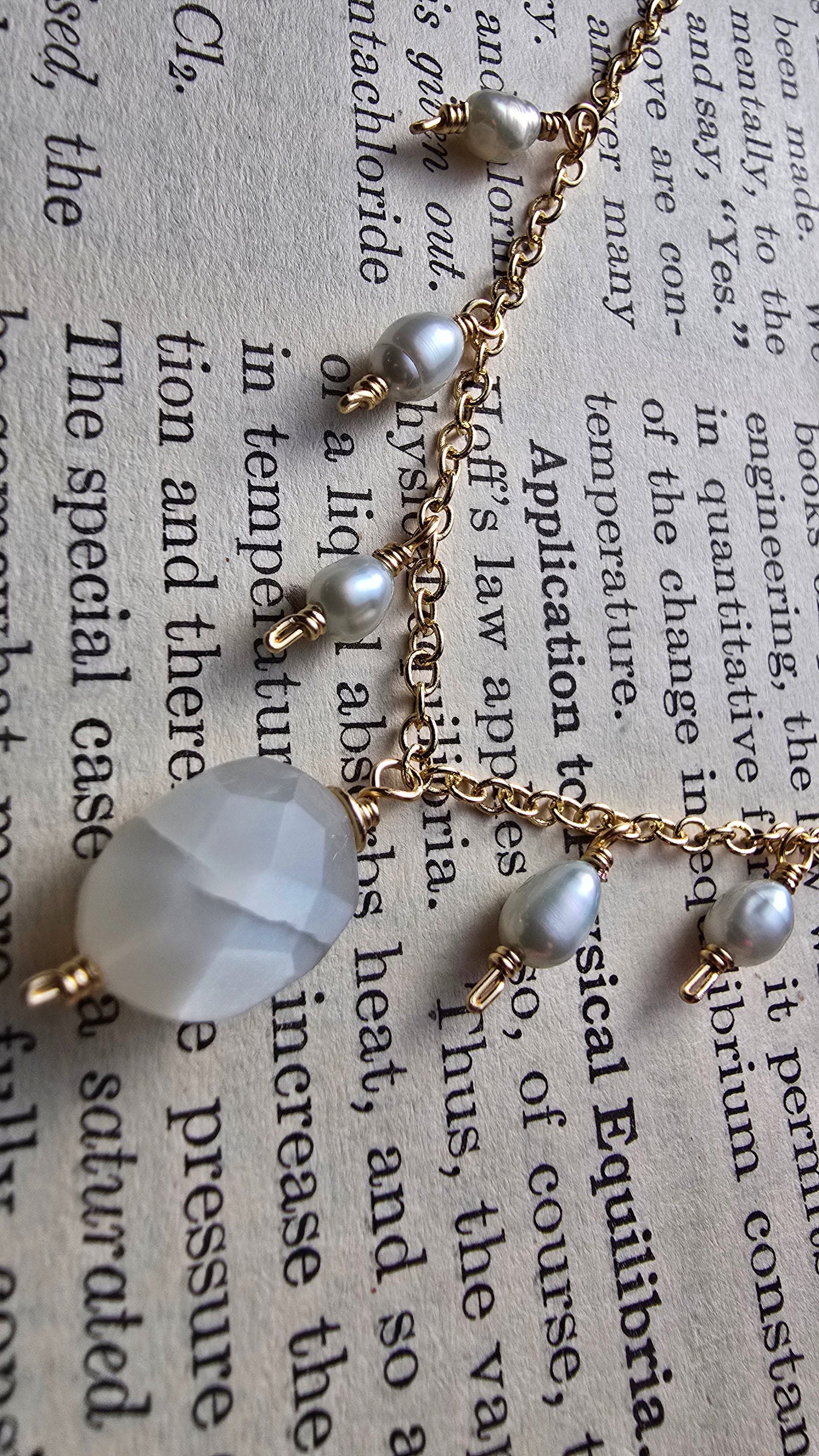 Moonstone & Pistachio Pearl Drop Necklace Sacred Sol Design
