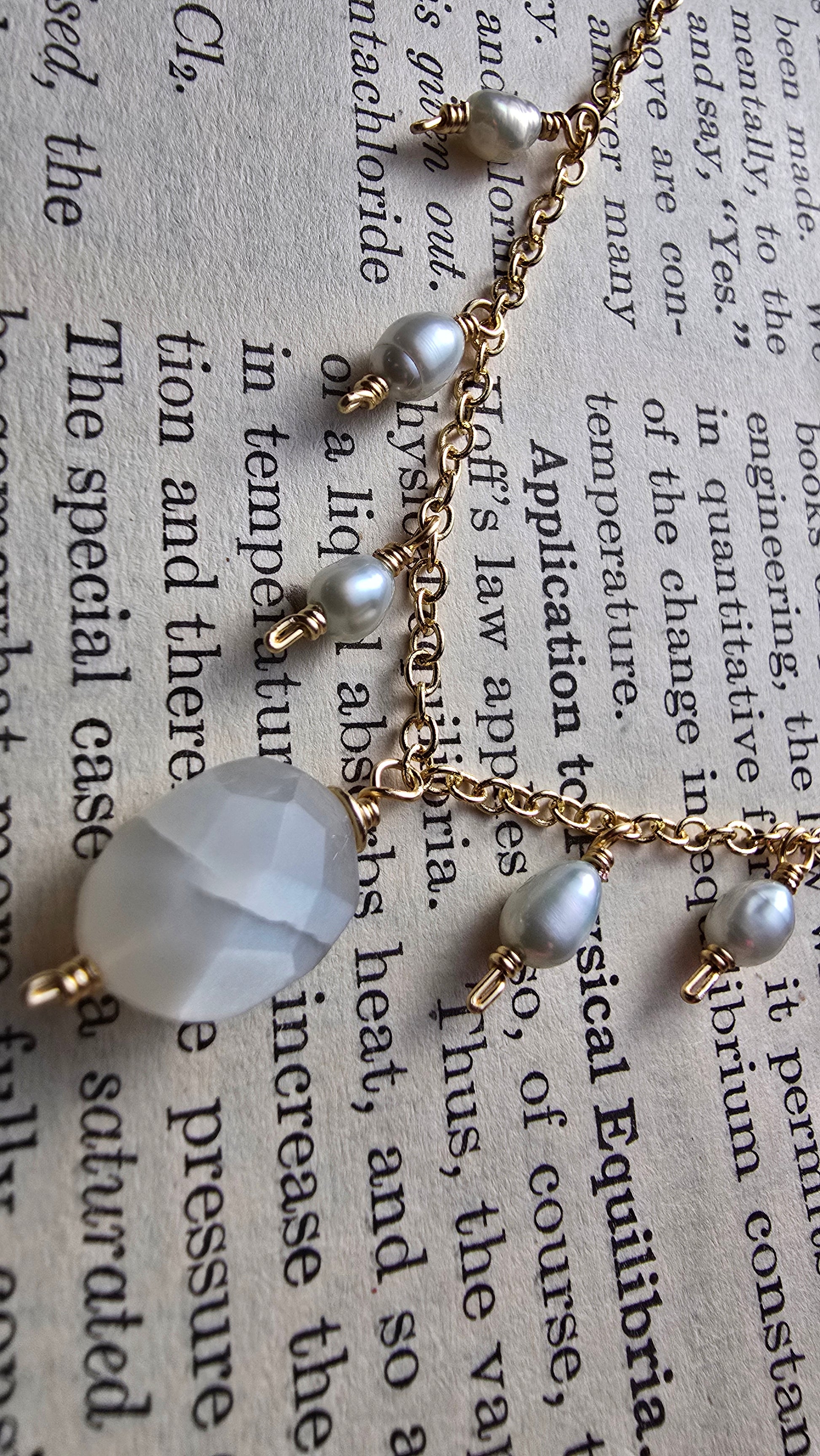 Moonstone & Pistachio Pearl Drop Necklace Sacred Sol Design