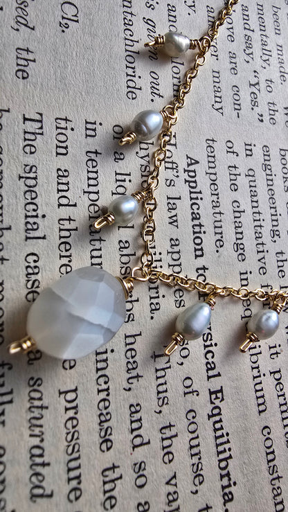 Moonstone & Pistachio Pearl Drop Necklace Sacred Sol Design