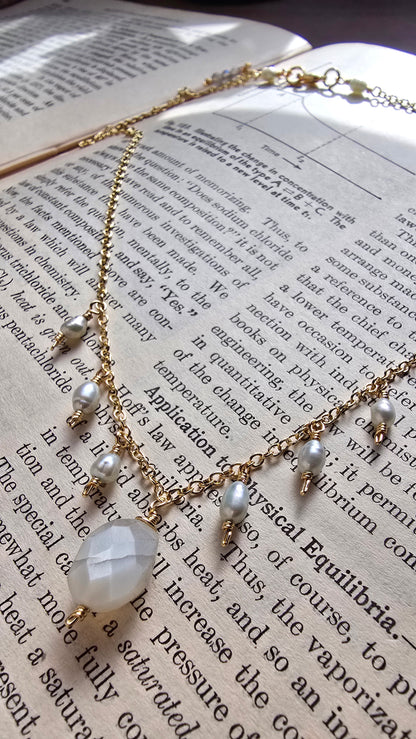 Moonstone & Pistachio Pearl Drop Necklace Sacred Sol Design