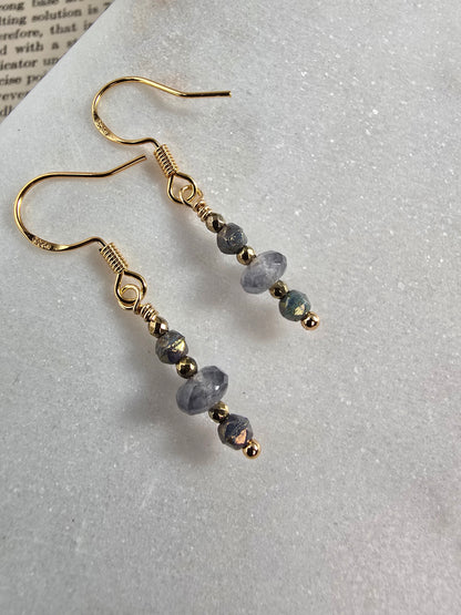 Grey Jade & Gold Drop Earrings Sacred Sol Design