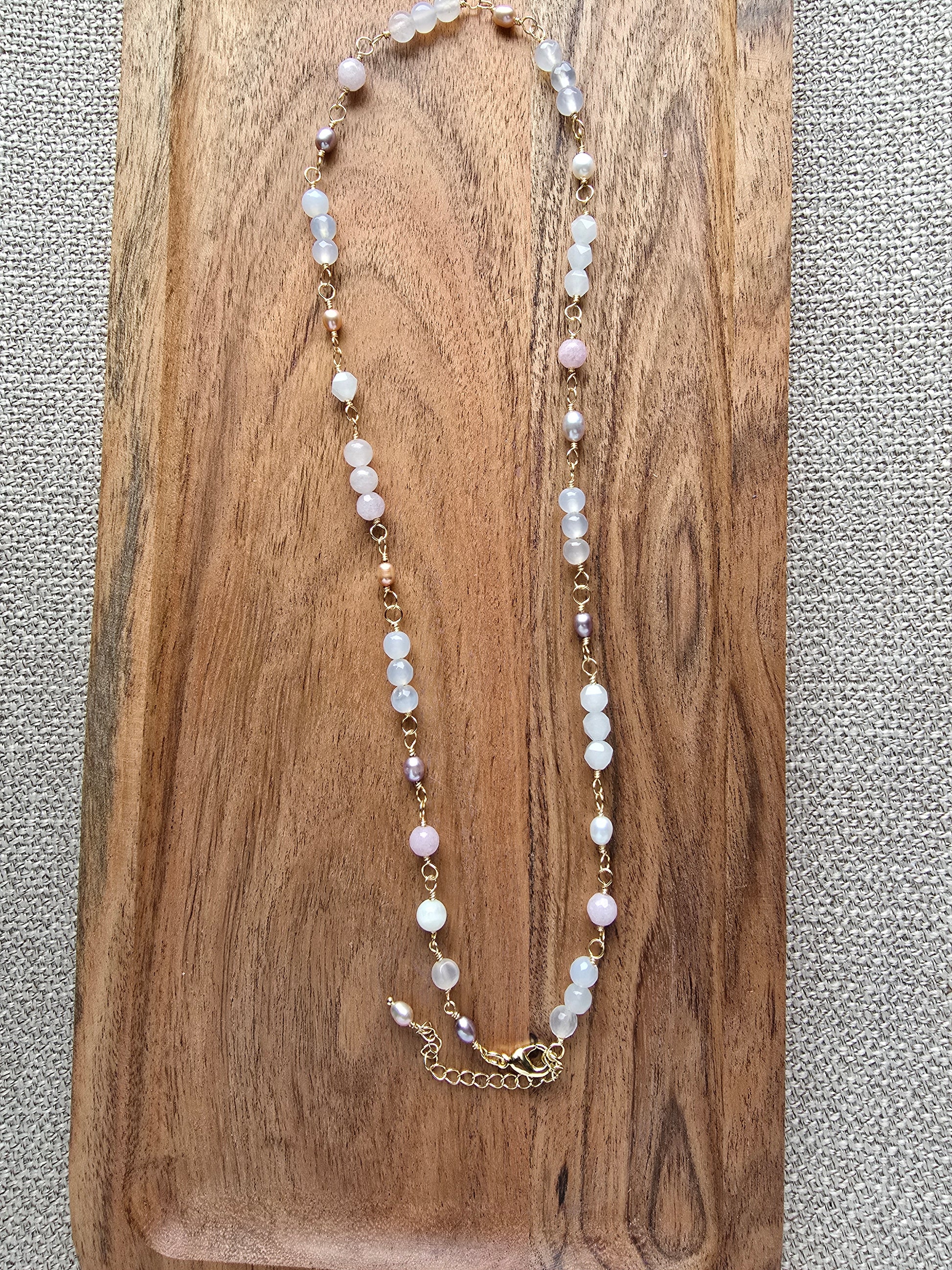 Hand-Wrapped White Agate, Rose Quartz & Freshwater Pearl Necklace Sacred Sol Design