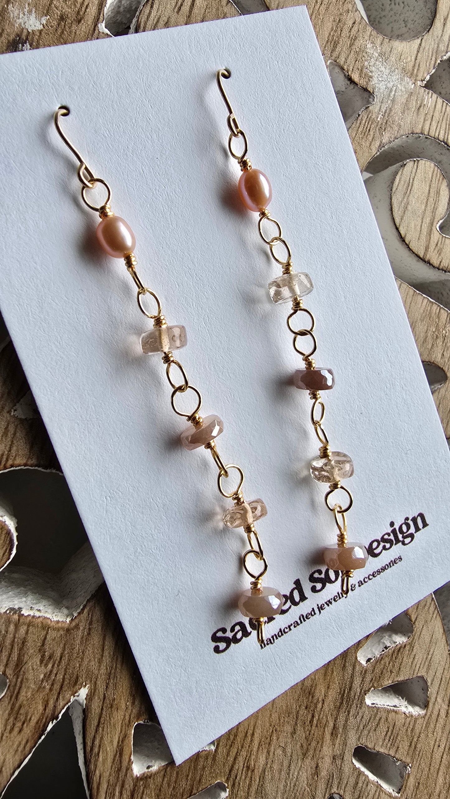 Champagne Quartz, Blush Pearl & Mystic Moonstone Earrings Sacred Sol Design