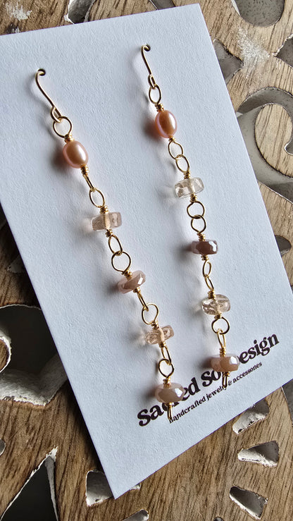 Champagne Quartz, Blush Pearl & Mystic Moonstone Earrings Sacred Sol Design