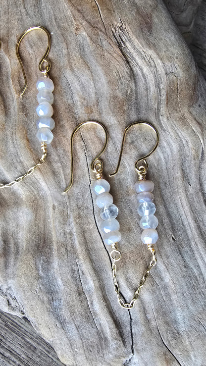 Luster Double Piercing Moonstone Chain Earrings Sacred Sol Design