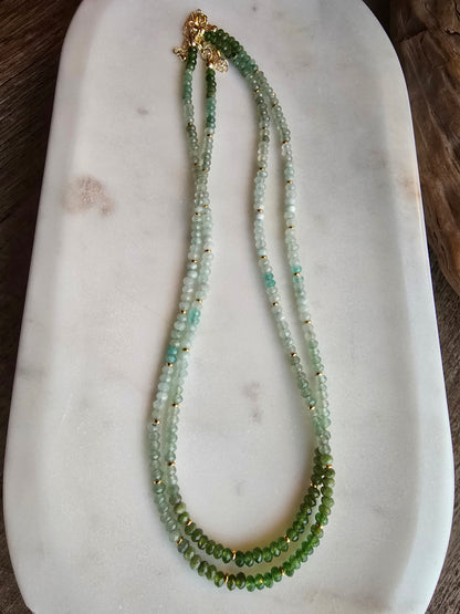 Green Gemstone Gradient Necklace – Natural Multi-Stone Necklace – Long Layering Necklace Sacred Sol Design