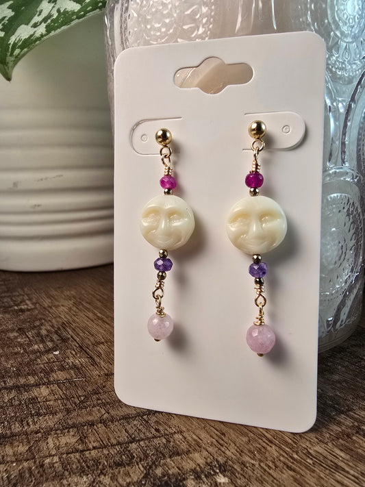 Celestial Moon & Gemstone Dangle Earrings Sacred Sol Design