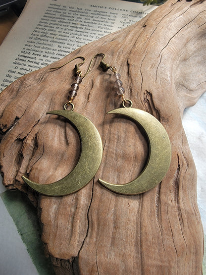 Large Crescent Moon Statement Dangle Earrings Sacred Sol Design