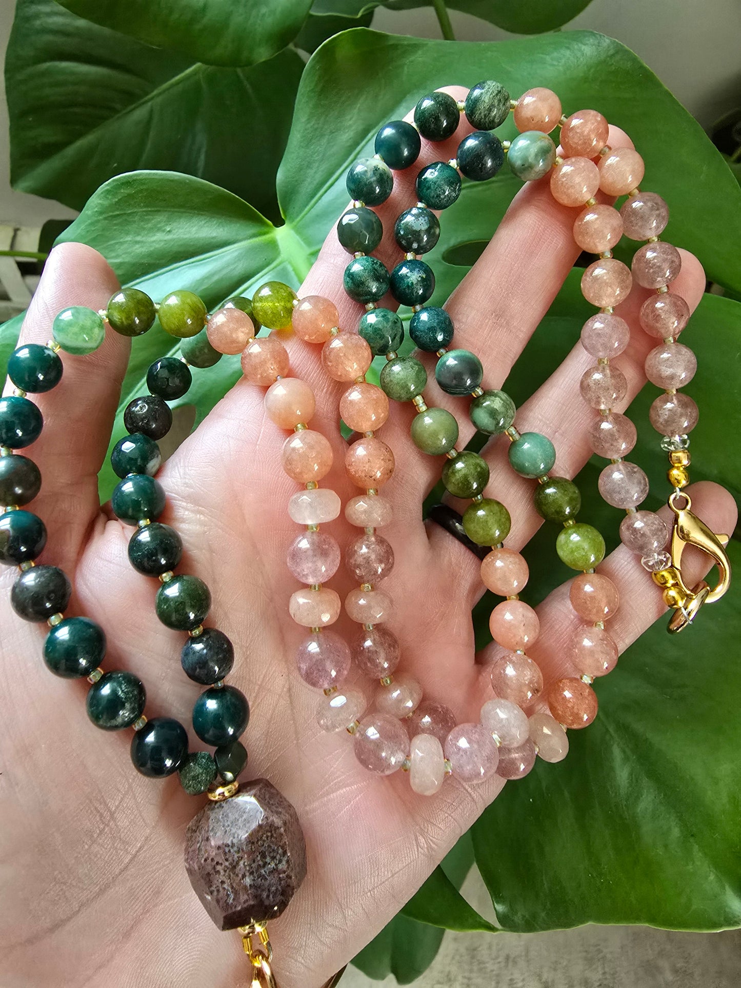 Sunrise Joy Mala Style Lanyard | Sunstone, Agate & Jade | Colorful Beaded Lanyard Sacred Sol Design