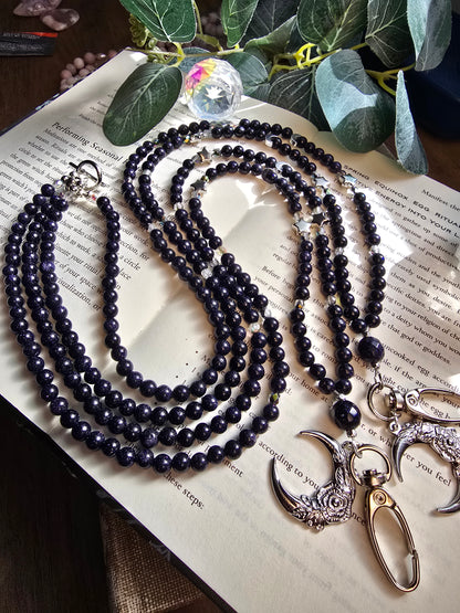 A Court of Starlight Lanyard - Blue Goldstone Celestial Charm My Store