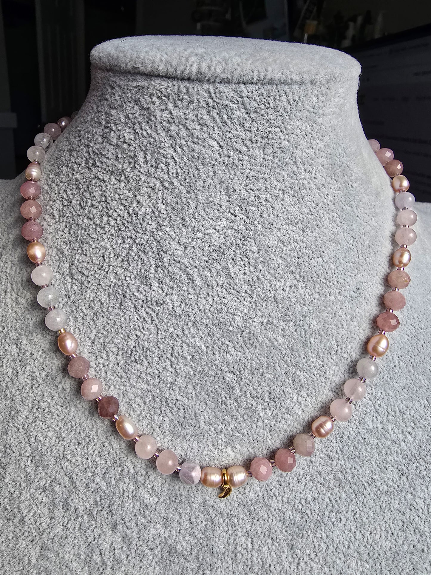 Rose & Pearl Crescent Necklace Sacred Sol Design