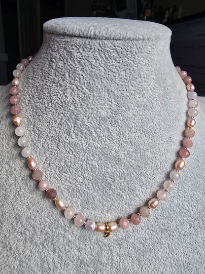 Rose & Pearl Crescent Necklace Sacred Sol Design