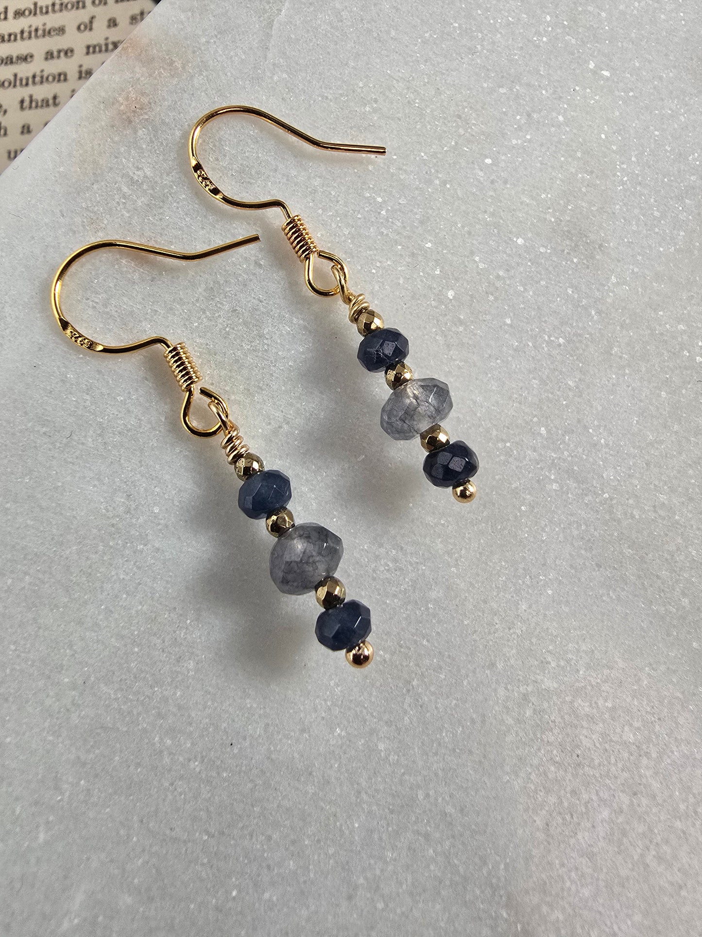 Navy Blue & Gold Mini Drop Earrings Sacred Sol Design