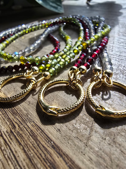 Serpent Clasp Gemstone Necklace – Labradorite, Olive Zircon, or Garnet – Gold Filled Statement Clasp Necklace Sacred Sol Design