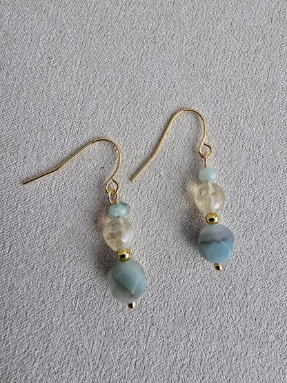 Amazonite & Golden Quartz Gold Plated Drop Earrings | Natural Gemstone Dangle Earrings Sacred Sol Design