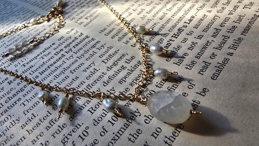 Moonstone & Pistachio Pearl Drop Necklace Sacred Sol Design