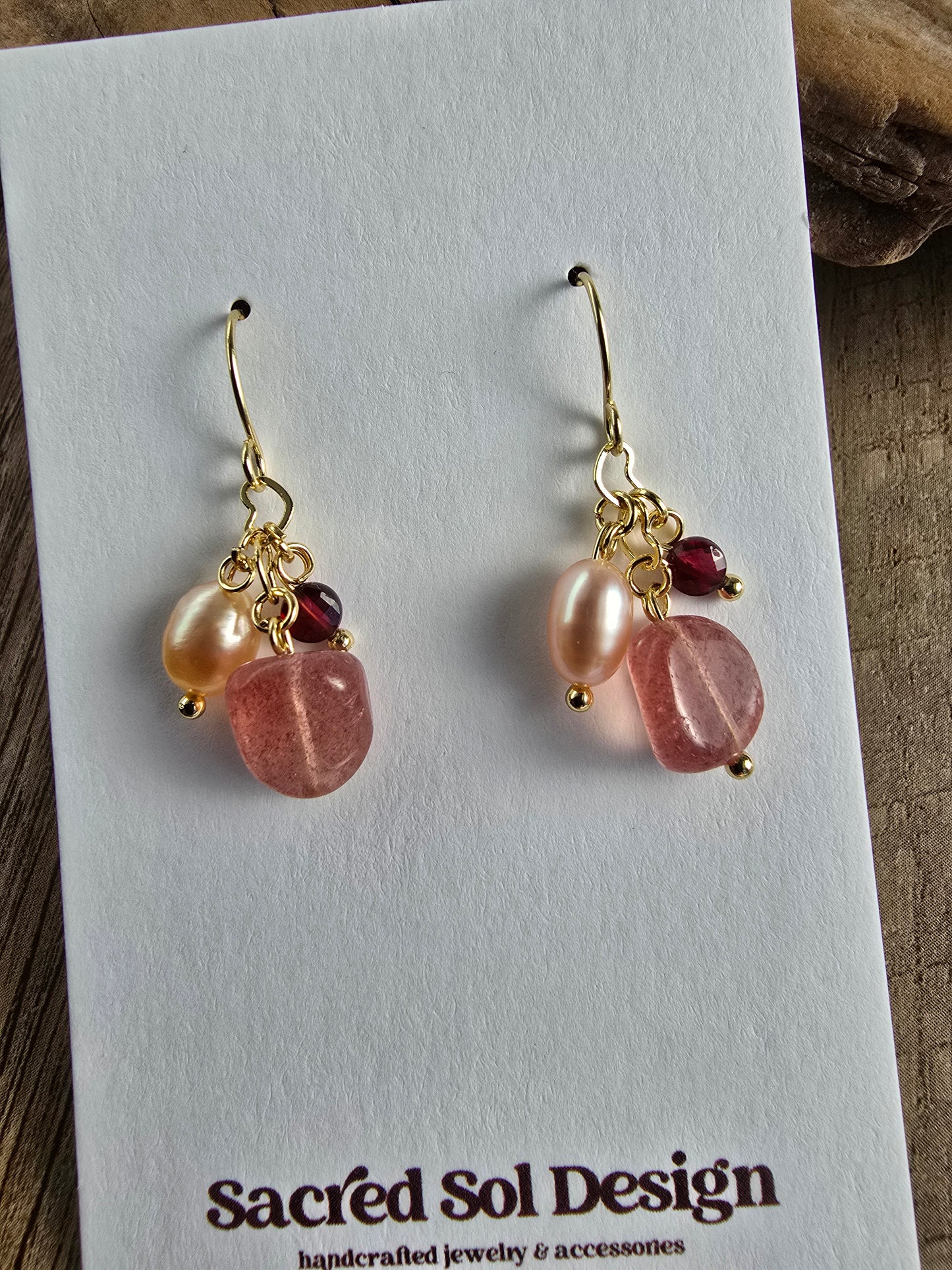 Strawberry Quartz & Garnet Cluster Drops Sacred Sol Design