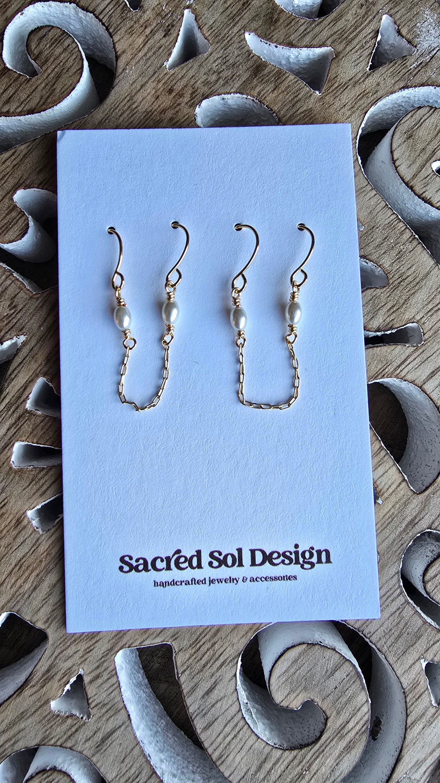 Luster Double Piercing Pearl Chain Earrings Sacred Sol Design