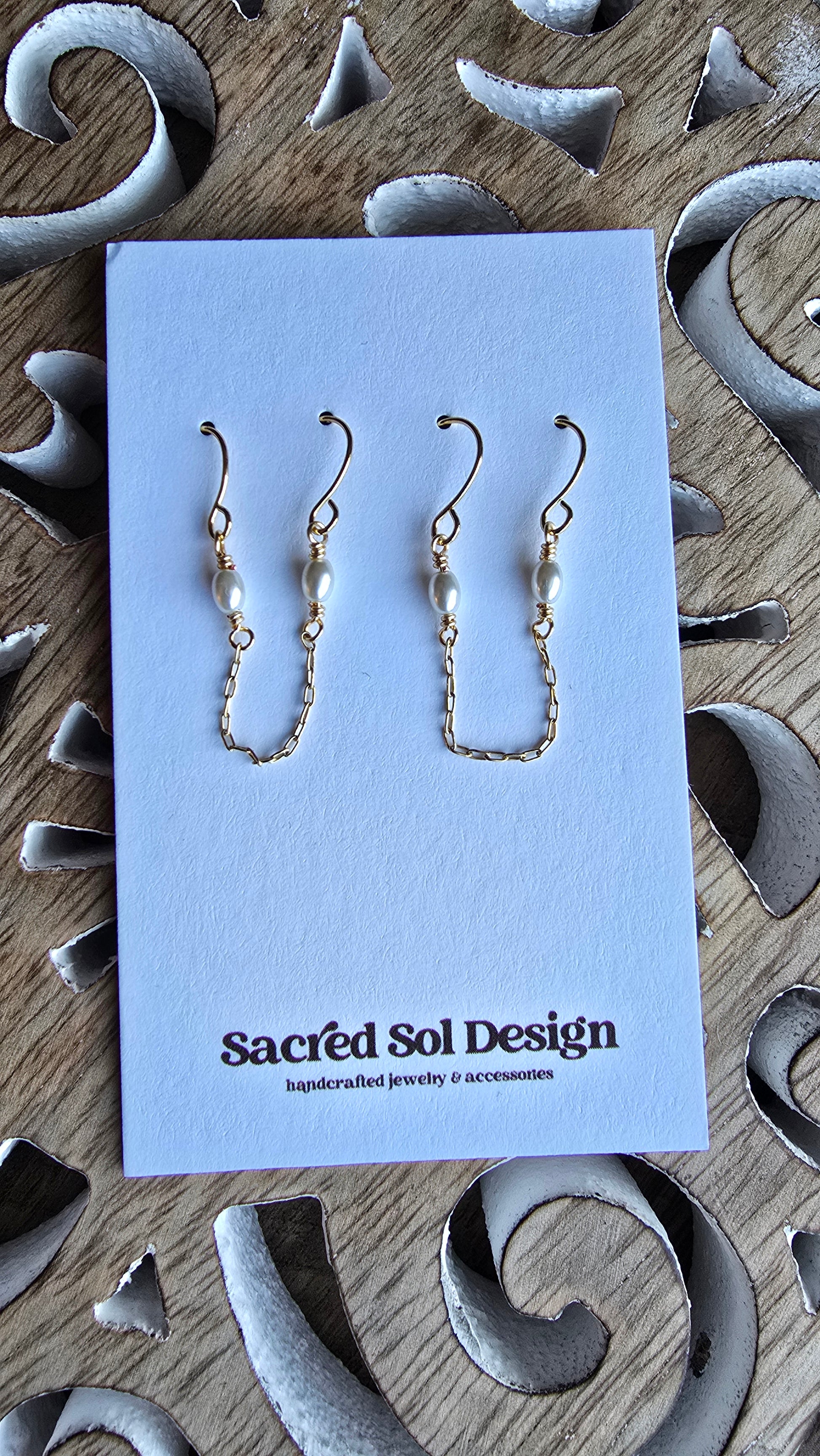 Luster Double Piercing Pearl Chain Earrings Sacred Sol Design