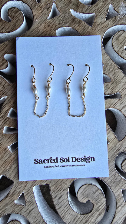 Luster Double Piercing Pearl Chain Earrings Sacred Sol Design