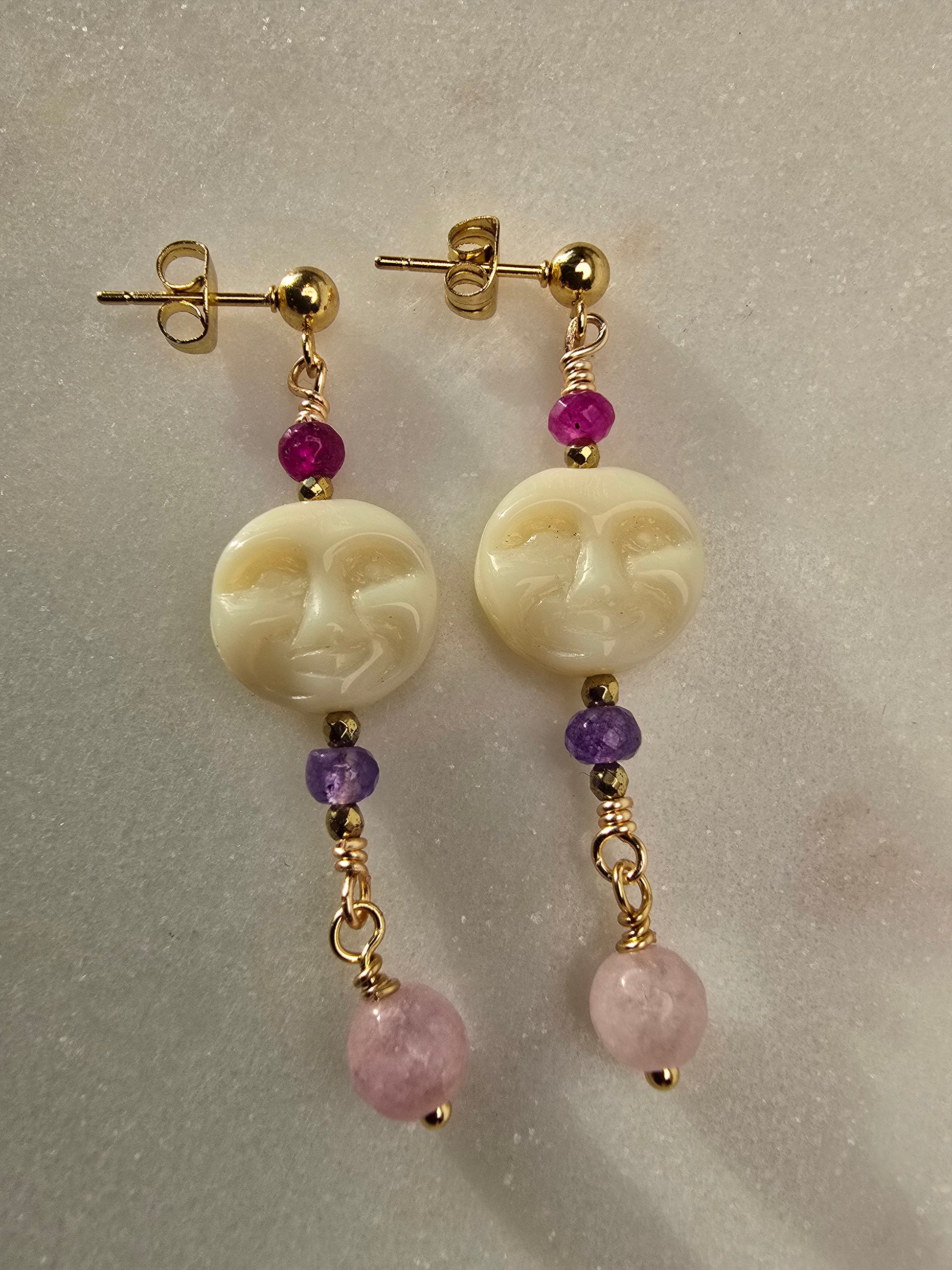 Celestial Moon & Gemstone Dangle Earrings Sacred Sol Design