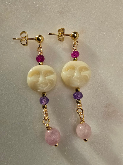 Celestial Moon & Gemstone Dangle Earrings Sacred Sol Design