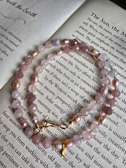 Rose & Pearl Crescent Necklace Sacred Sol Design