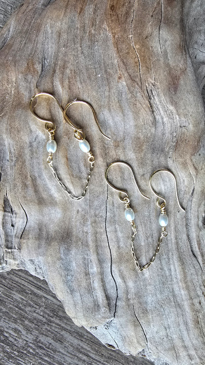 Luster Double Piercing Pearl Chain Earrings Sacred Sol Design