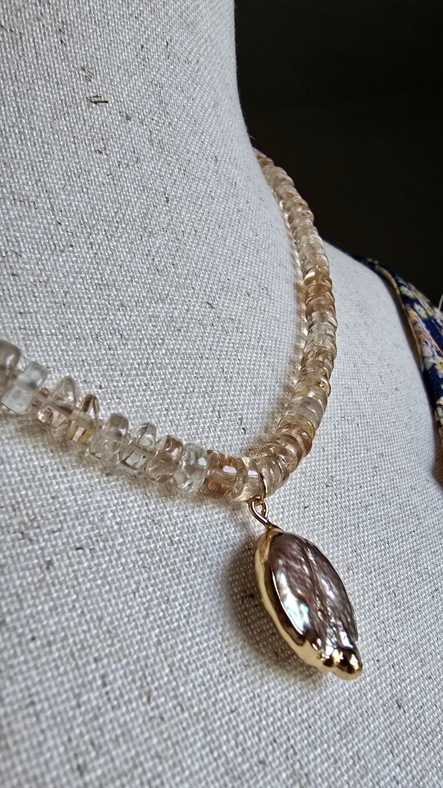 Luster Champagne Quartz & Keshi Pearl Necklace Sacred Sol Design