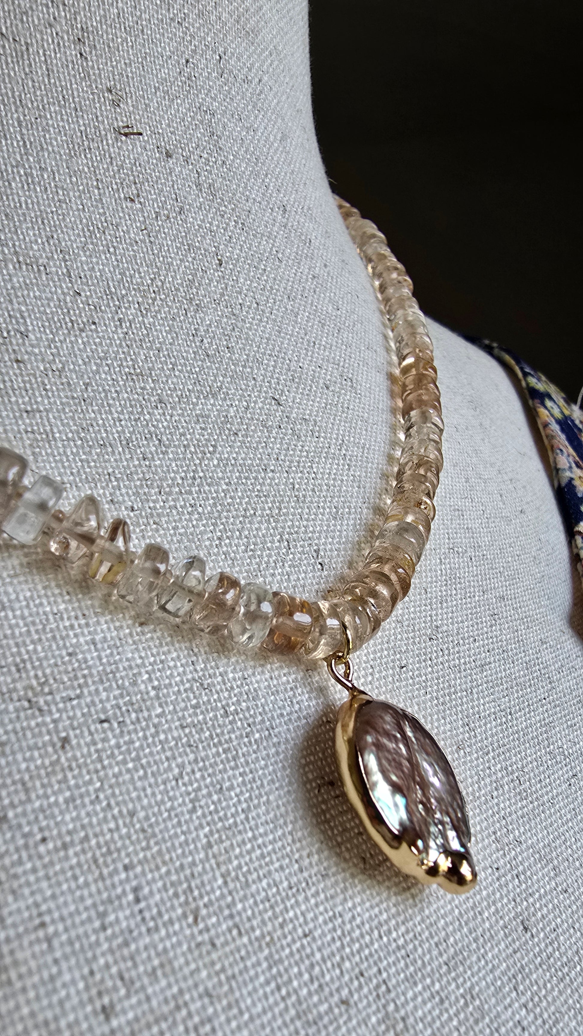 Luster Champagne Quartz & Keshi Pearl Necklace Sacred Sol Design