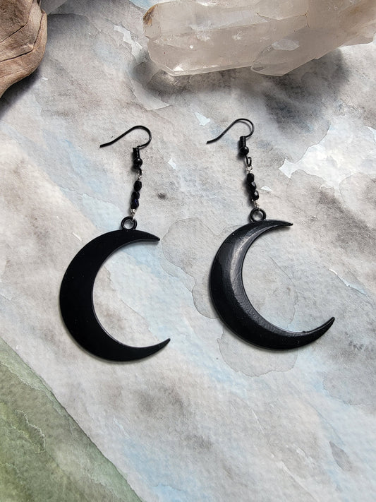 Large Crescent Moon Statement Dangle Earrings Sacred Sol Design