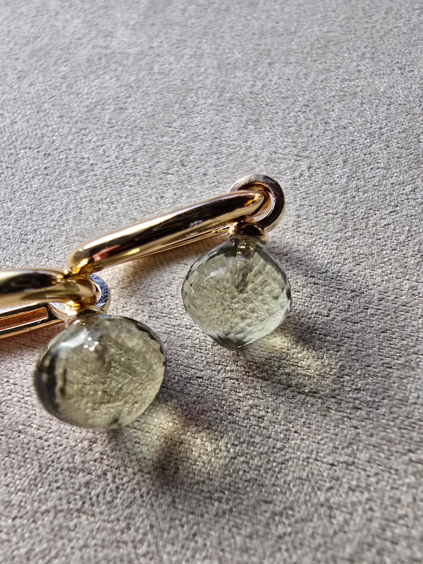 AAA Carved Gemstone Drop Hoop Earrings & Necklaces | Green Amethyst, Purple Amethyst, Prasiolite | Gold Hoop Earings Sacred Sol Design